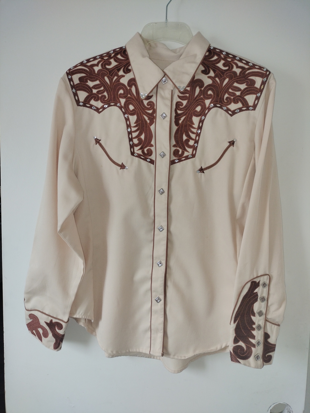 Scully Cream Western Button-Down Shirt with Brown Embroidery